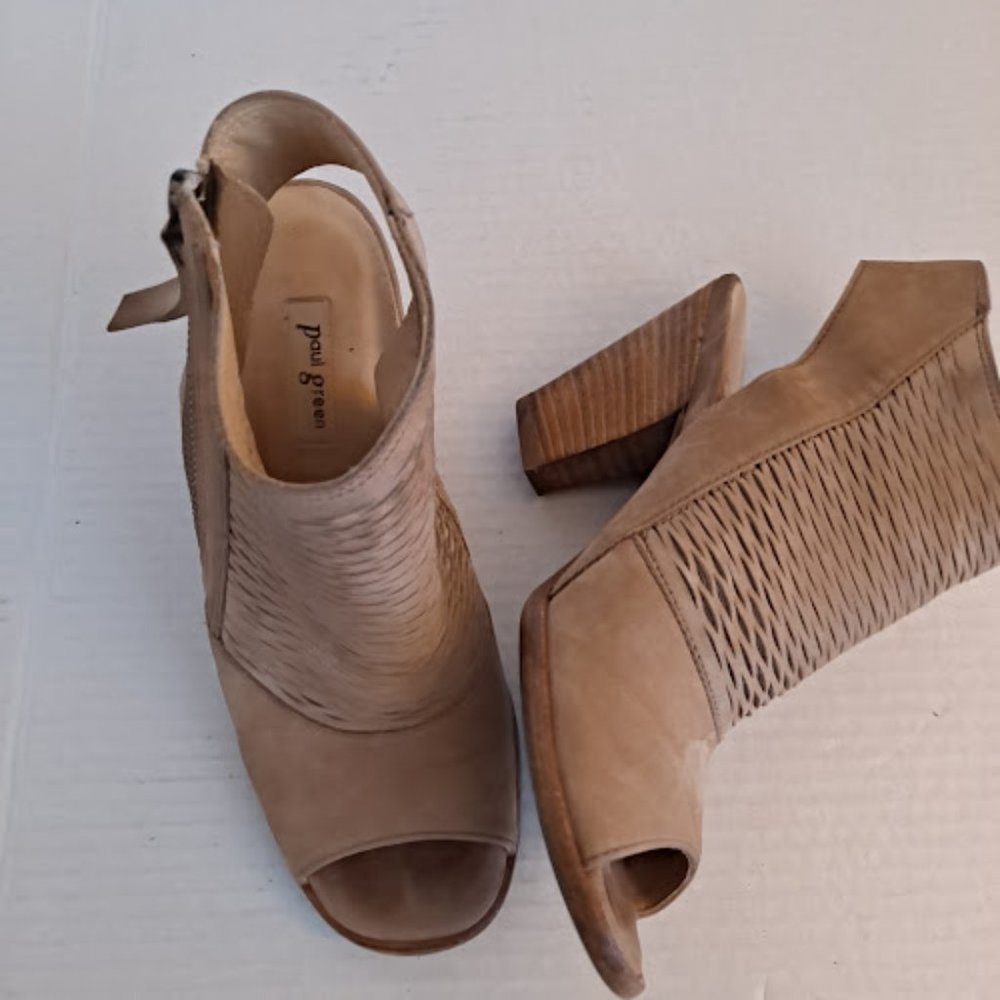 Paul Green Sandals Tan Nubuck 2.5" Heels Peep Toe US Size 5 (UK size 2.5)